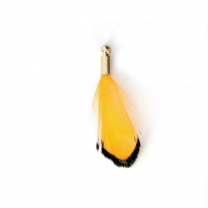 Gallo pluma rayada con terminal rodiado para joyas fantasía 25 mm Amarillo/Negro