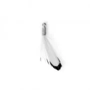 Gallo pluma rayada con terminal rodiado para joyas fantasía 25 mm Blanco/Negro