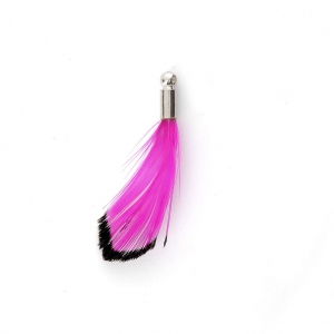 Gallo pluma rayada con terminal rodiado para joyas fantasía 25 mm Fuscia/Negro