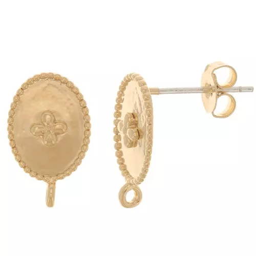 Pendientes ovalados motivo Cruz con anilla 14x9 mm Dorado con oro fino x2
