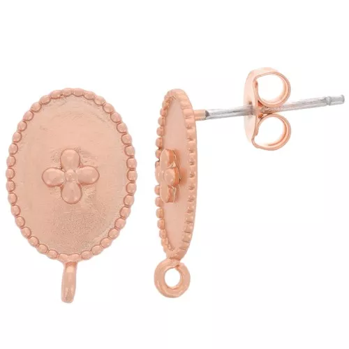 Pendientes ovalados motivo Cruz con anilla 14x9 mm dorado rosa x2