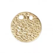 Colgante redondo con dos agujeros y acabado martillado, 10 mm - Dorado en oro fino satinado x1