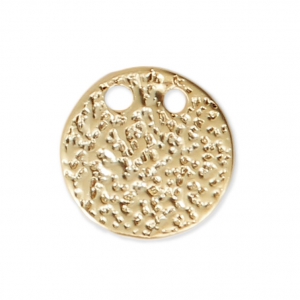 Colgante redondo con dos agujeros y acabado martillado, 10 mm - Dorado en oro fino satinado x1
