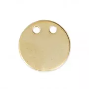 Colgante redondo con dos agujeros y acabado martillado, 10 mm - Dorado en oro fino satinado x1