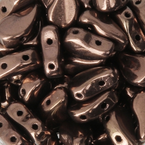 Cuentas de vidrio checa dos agujeros Paisley Duo 9x5.5 mm Dark Bronze x10g