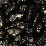 Cuentas de vidrio checa dos agujeros Paisley Duo 9x5.5 mm Jet Gold Splash x10g