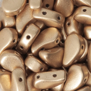 Cuentas de vidrio checa dos agujeros Paisley Duo 9x5.5 mm Gold Mat x10g