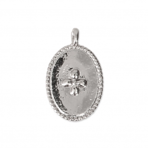 Dije medalla ovalado motivo cruz 14x8.5 mm rodiado x1