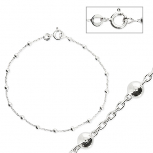 Pulsera malla forçât rectangular alternada bolas 2.5 mm de Plata 925 x18cm