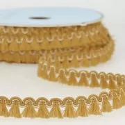 Galón con pequeños pompones y adornos 13 mm Moutarde/dorado x1m