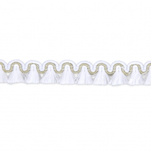 Galón con pequeños pompones y adornos 13 mm Blanco/dorado x1m