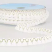 Galón con pequeños pompones y adornos 13 mm Blanco/dorado x1m