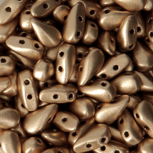 Cuentas de vidrio DropDuo® 2 agujeros 3x6 mm Gold Mat x50