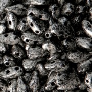 Cuentas de vidrio DropDuo® 2 agujeros 3x6 mm Jet Antique Chrome x50