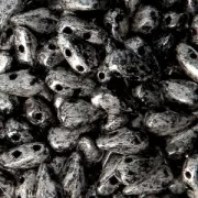 Cuentas de vidrio DropDuo® 2 agujeros 3x6 mm Jet Antique Chrome x50