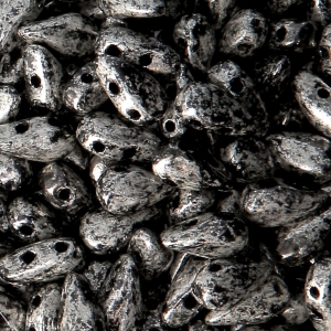 Cuentas de vidrio DropDuo® 2 agujeros 3x6 mm Jet Antique Chrome x50