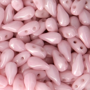 Cuentas de vidrio DropDuo® 2 agujeros 3x6 mm Opaque Light Rosa Ceramic Look x50