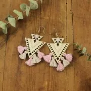 Colgantes de metal doble triangular decoración étnica 45 mm dorado rosa x2