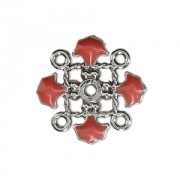 Entrepieza trébol  de metal y resina epoxi 4 anillas 14 mm plateado/Rosa Corailx1