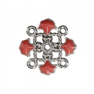 Entrepieza trébol  de metal y resina epoxi 4 anillas 14 mm plateado/Rosa Corailx1