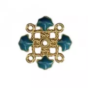 Entrepieza trébol de metal y resina epoxi 4 anillas 14 mm doré/Petrol x1