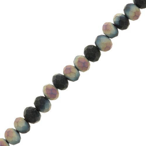 Cuentas facetadas redondas - redondas aplanadas 6x5 mm Negro plateado Esmerilado AB x36cm