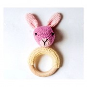 Juguete de diente de madera 68 mm para sonajero con amigurumi al ganchillo x2