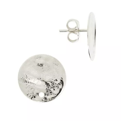 Pendientes disco martillado un agujero 10 mm plateado  x2