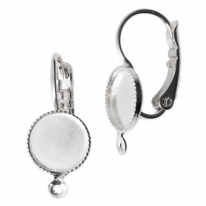 Pendiente gancho con anilla para cabuchón fondo plano 8 mm rodiado x2