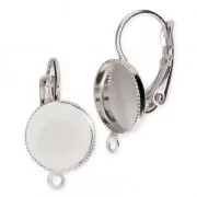 Pendiente gancho con anilla para cabuchón fondo plano 10 mm rodiado x2