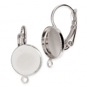 Pendiente gancho con anilla para cabuchón fondo plano 10 mm rodiado x2