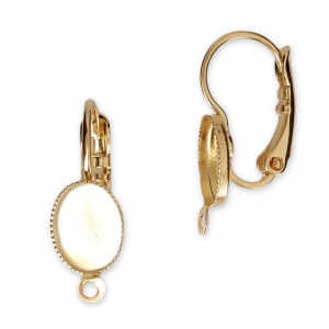 Pendiente gancho con anilla para cabuchón fondo plano 8x6mm dorado con oro fino x2