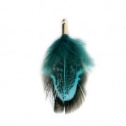 Faisán pluma rayada con terminal dorado para joyas fantasía 35 mm Petrol/Negro x1