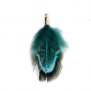 Faisán pluma rayada con terminal dorado para joyas fantasía 35 mm Petrol/Negro x1