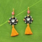 Pompón algodón 32 mm Turquesa / Dorado x1