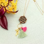 Pompón algodón 32 mm Verde / Dorado x1