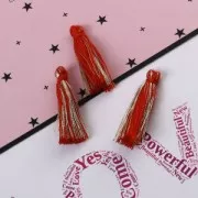 Pompón algodón 32 mm Rojo / Dorado x1