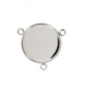 Entrepieza engaste 3 anillas para cabuchón fondo plano 20 mm Chapado en plata fina x1