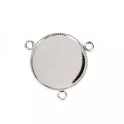 Entrepieza engaste 3 anillas para cabuchón fondo plano 20 mm Chapado en plata fina x1