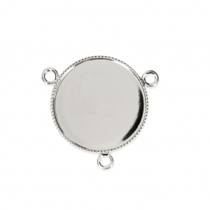 Entrepieza engaste 3 anillas para cabuchón fondo plano 20 mm Chapado en plata fina x1