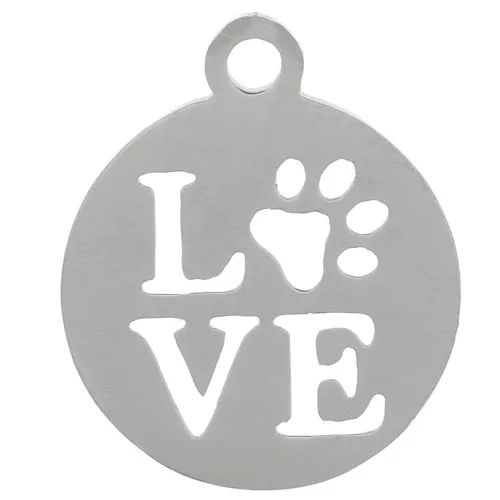 Dije redondo calado LOVE 12 mm De Acero Inox x1