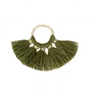 Colgante Pequeño abanico avec pompons de imitación algodón 20x29 mm Kaki/dorado x1