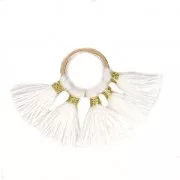 Colgante Pequeño abanico con pompones de imitación algodón 20x29 mm Blanco/dorado x1