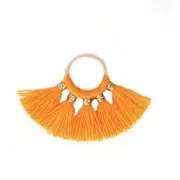 Colgante Pequeño abanico con pompones de imitación algodón 20x29 mm Naranja/dorado x1