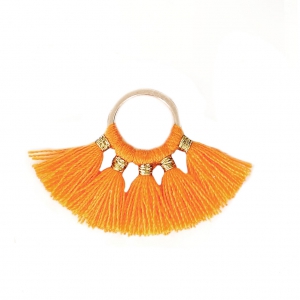 Colgante Pequeño abanico con pompones de imitación algodón 20x29 mm Naranja/dorado x1
