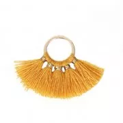 Colgante Pequeño abanico con pompones de imitación algodón 20x29 mm Mostaza/dorado x1