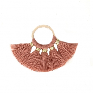 Colgante Pequeño abanico con pompones de imitación algodón 20x29 mm Sienne/dorado x1