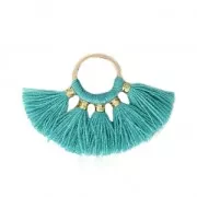 Colgante Pequeño abanico con pompones de imitación algodón 20x29 mm Petrol/dorado x1