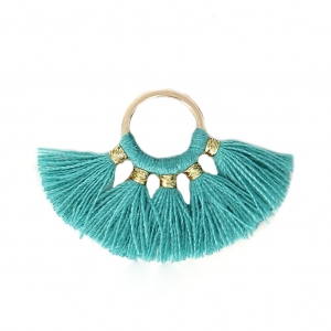 Colgante Pequeño abanico con pompones de imitación algodón 20x29 mm Petrol/dorado x1