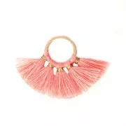 Colgante Pequeño abanico con pompones de imitación algodón 20x29 mm Salmon/dorado x1